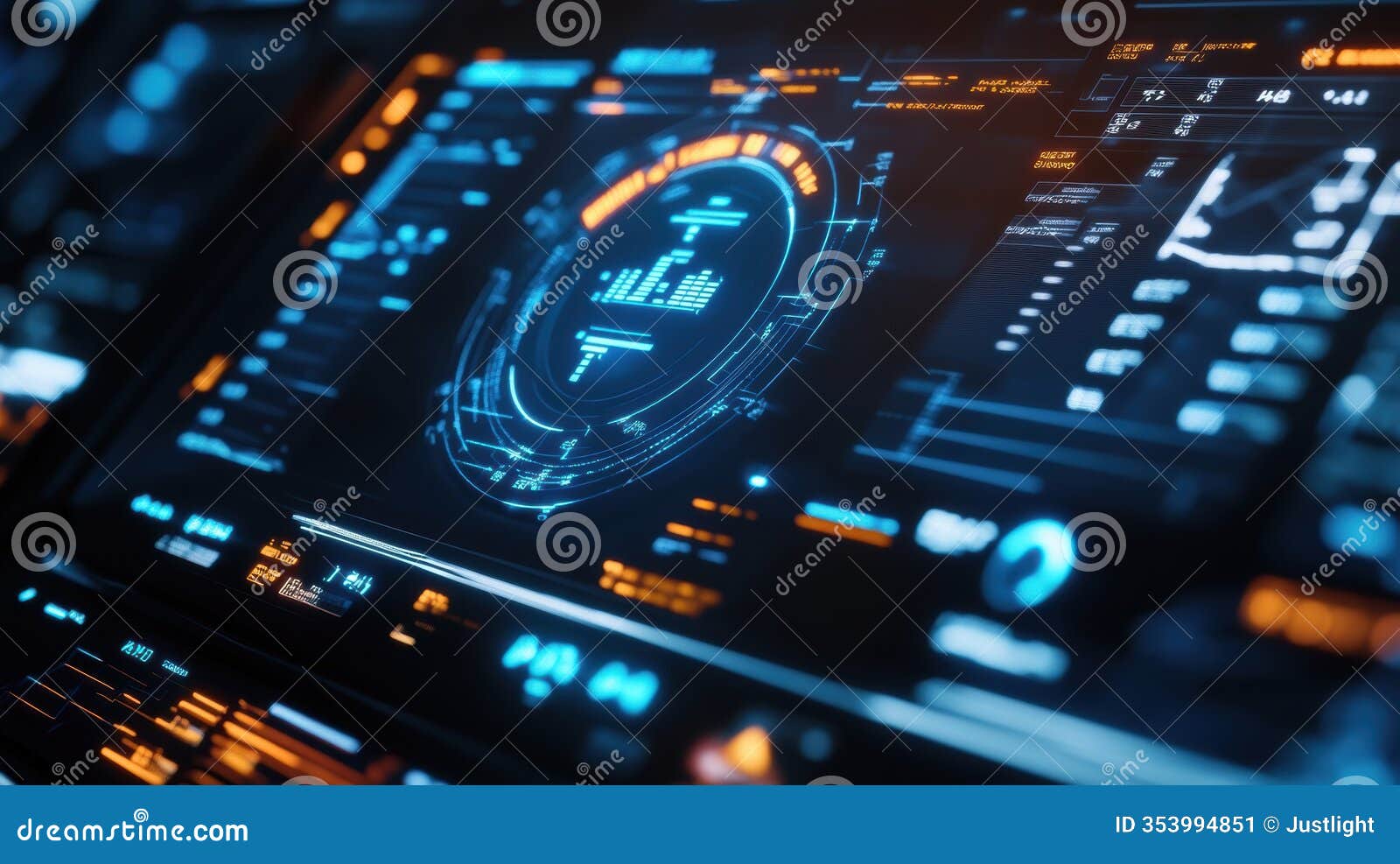 futuristic head up display showing complex data analysis and processing information