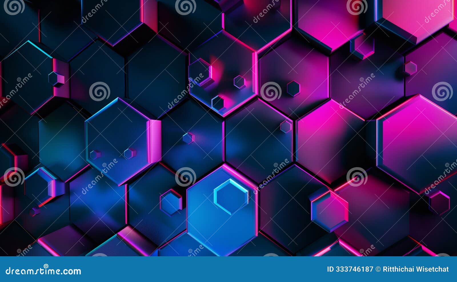a futuristic hexagonal pattern with glowing pink and blue accents, creating a modern and tech-inspired 