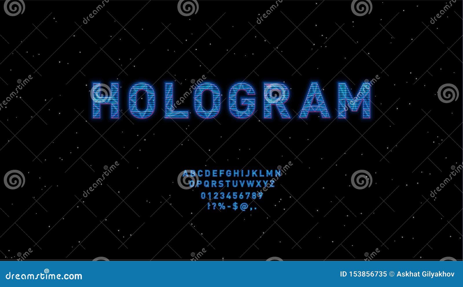 futuristic hologram hud blue  font . english alphabet with hologram effect. digital hi-tech style letters