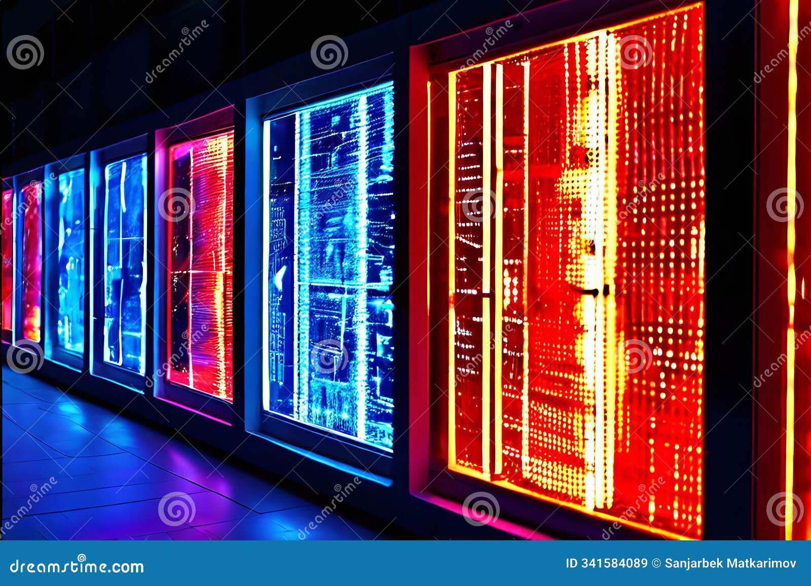 futuristic led window display an led display on the window showi