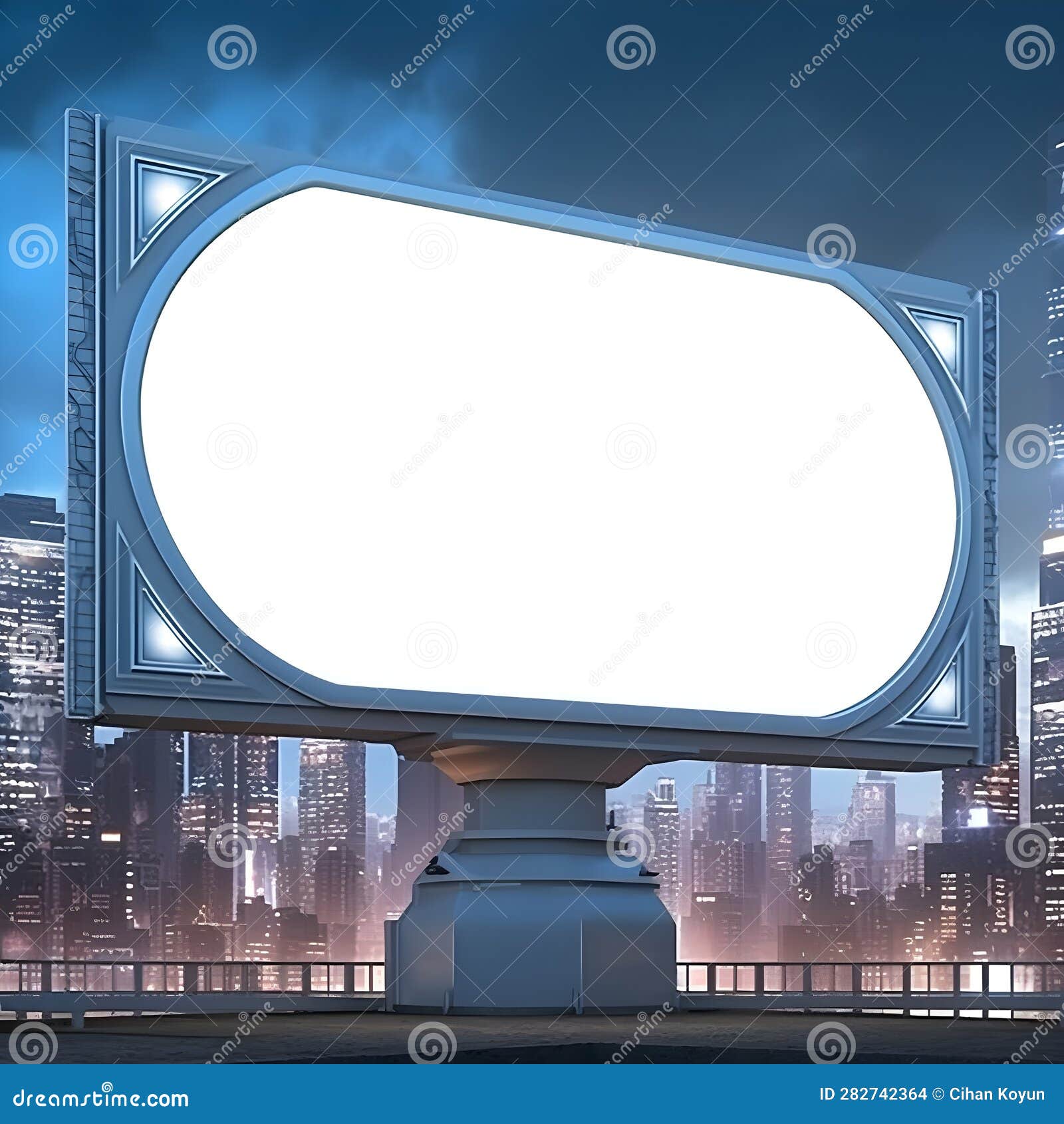 futuristic metropolis as the backdrop for a blank billboard