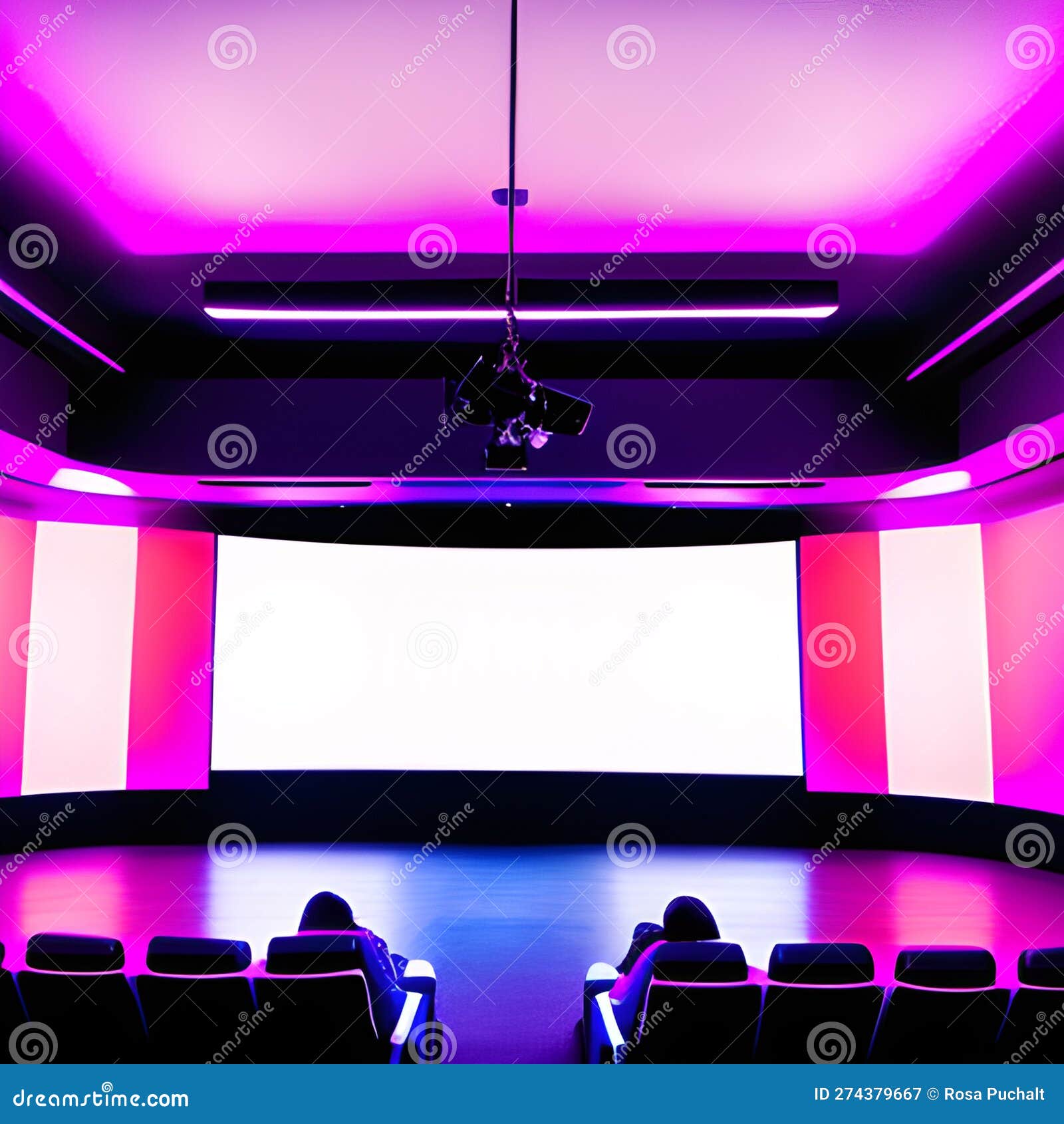 Futuristic movie theater stock illustration. Illustration of pink