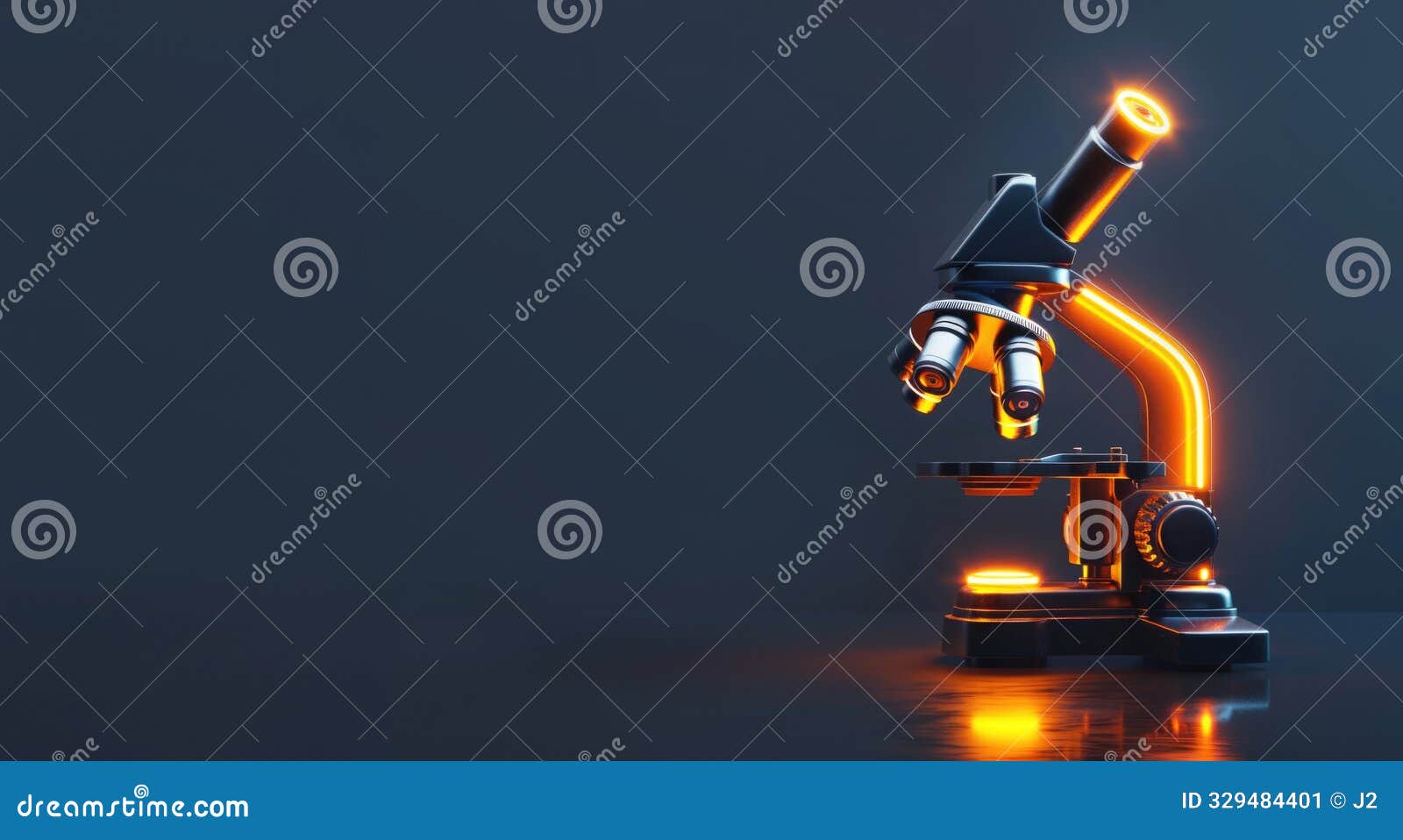 futuristic neon-lit microscope on dark background. high-tech laboratory equipment with glowing accents.