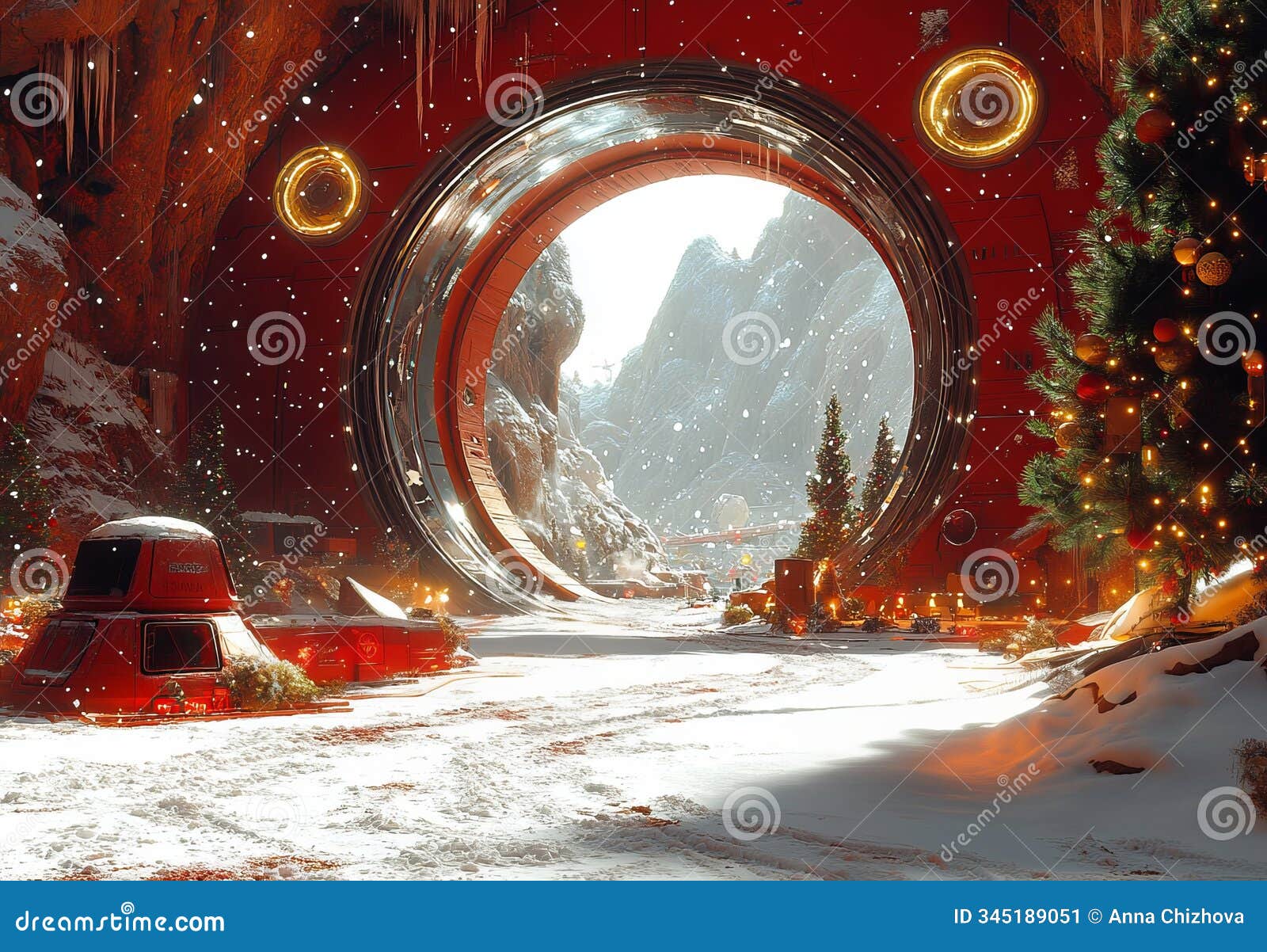 christmas on another planet. a settlement on another planet celebrates christmas and new year.