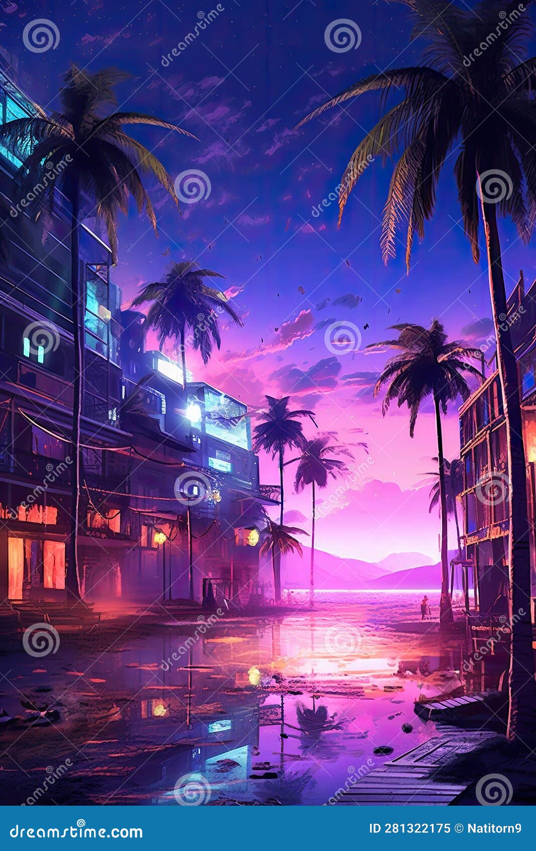 Futuristic Oceanside Twilight: a Cyberpunk Beach Scene AI Generated ...