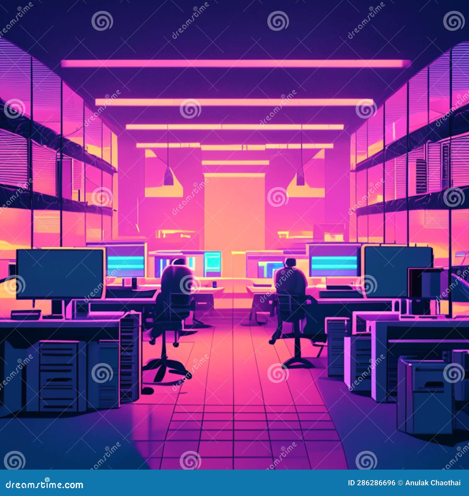 Futuristic Office Interior with Computers. 3d Render Illustration Stock ...