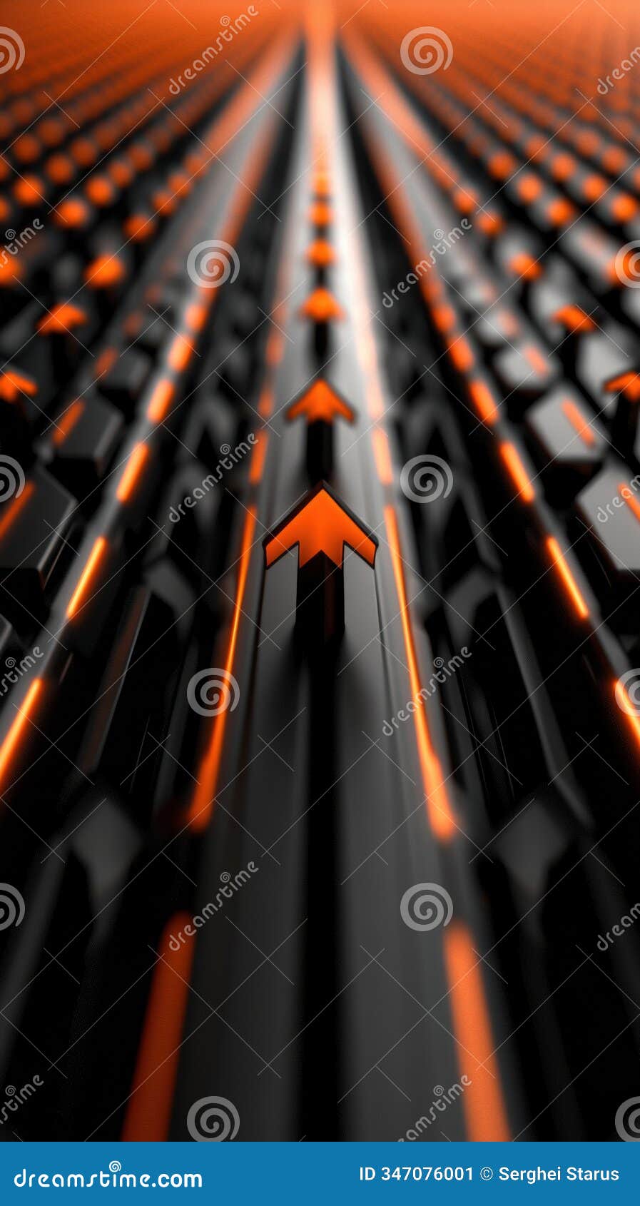 futuristic orange arrows on a sleek black surface create a sense of dynamic movement, ai