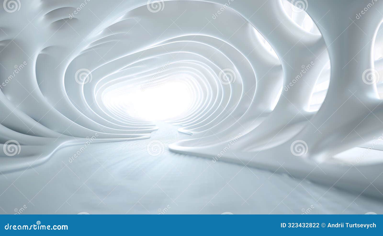 futuristic organic tunnel with soft lighting and smooth, curved white walls