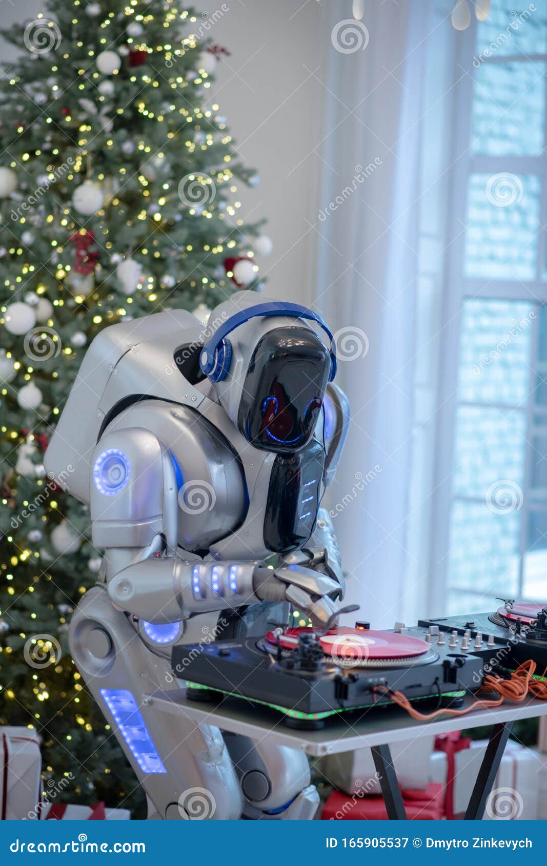 futuristic picture of robot dj at new year party