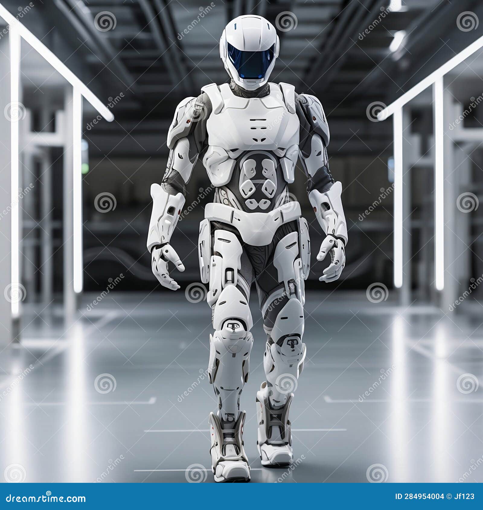 Futuristic Precision-engineered White Humanoid Robot Stock Illustration