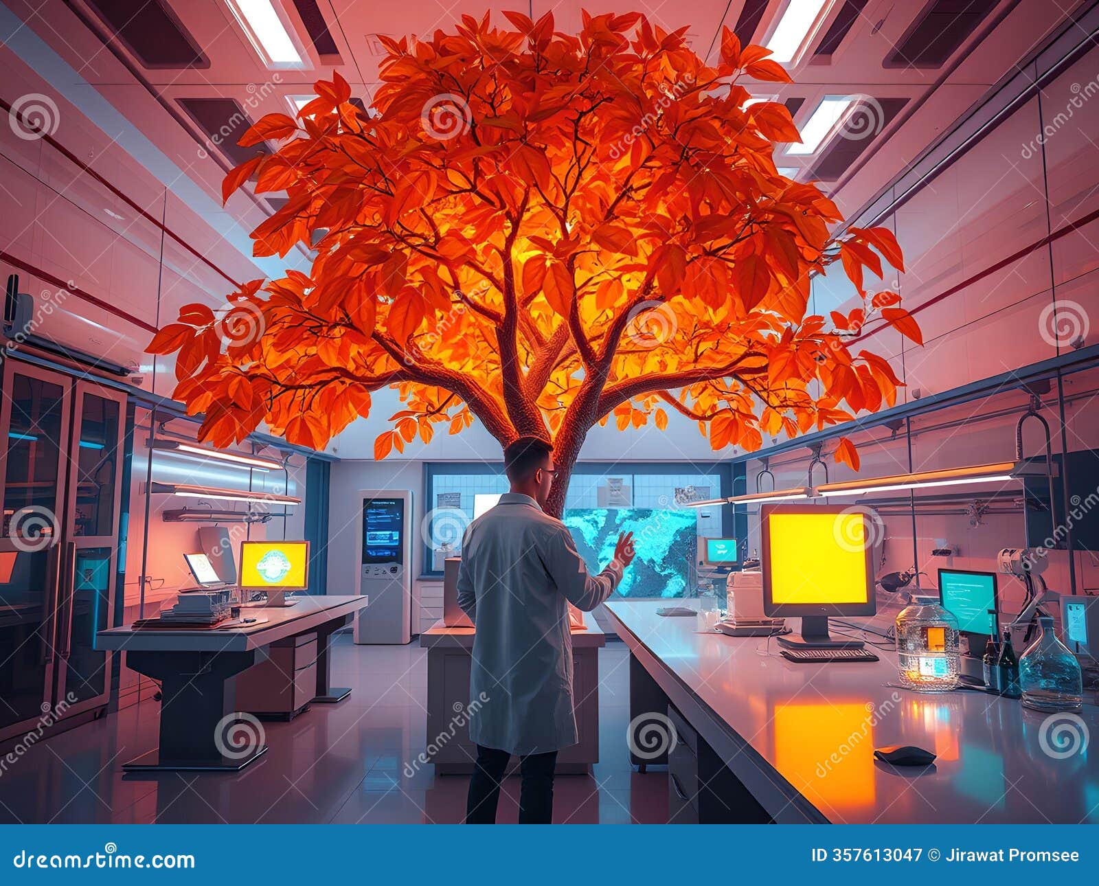 futuristic research lab: orange tree integration