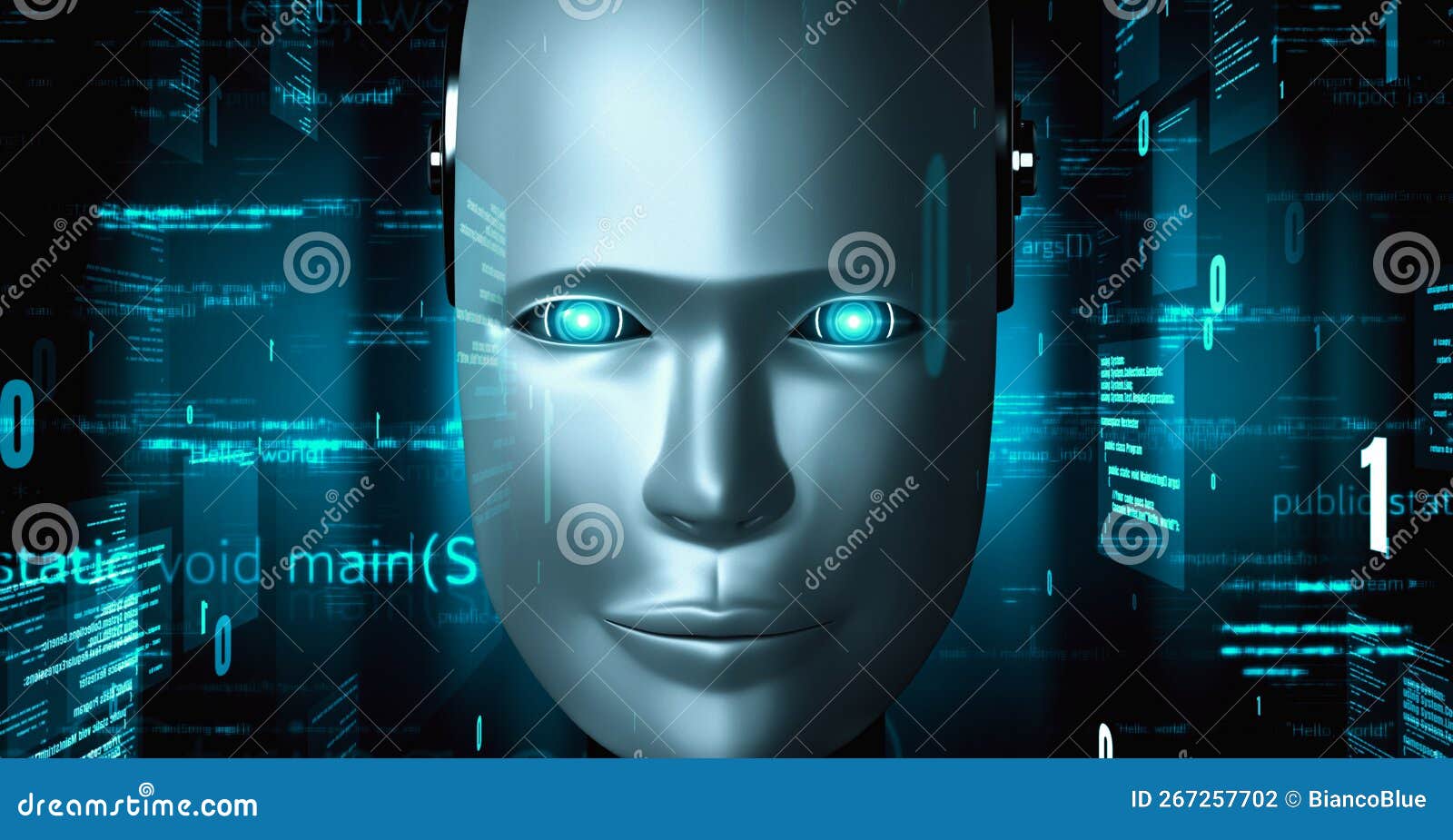 Futuristic Robot Artificial Intelligence Huminoid AI Programming Coding Stock Illustration