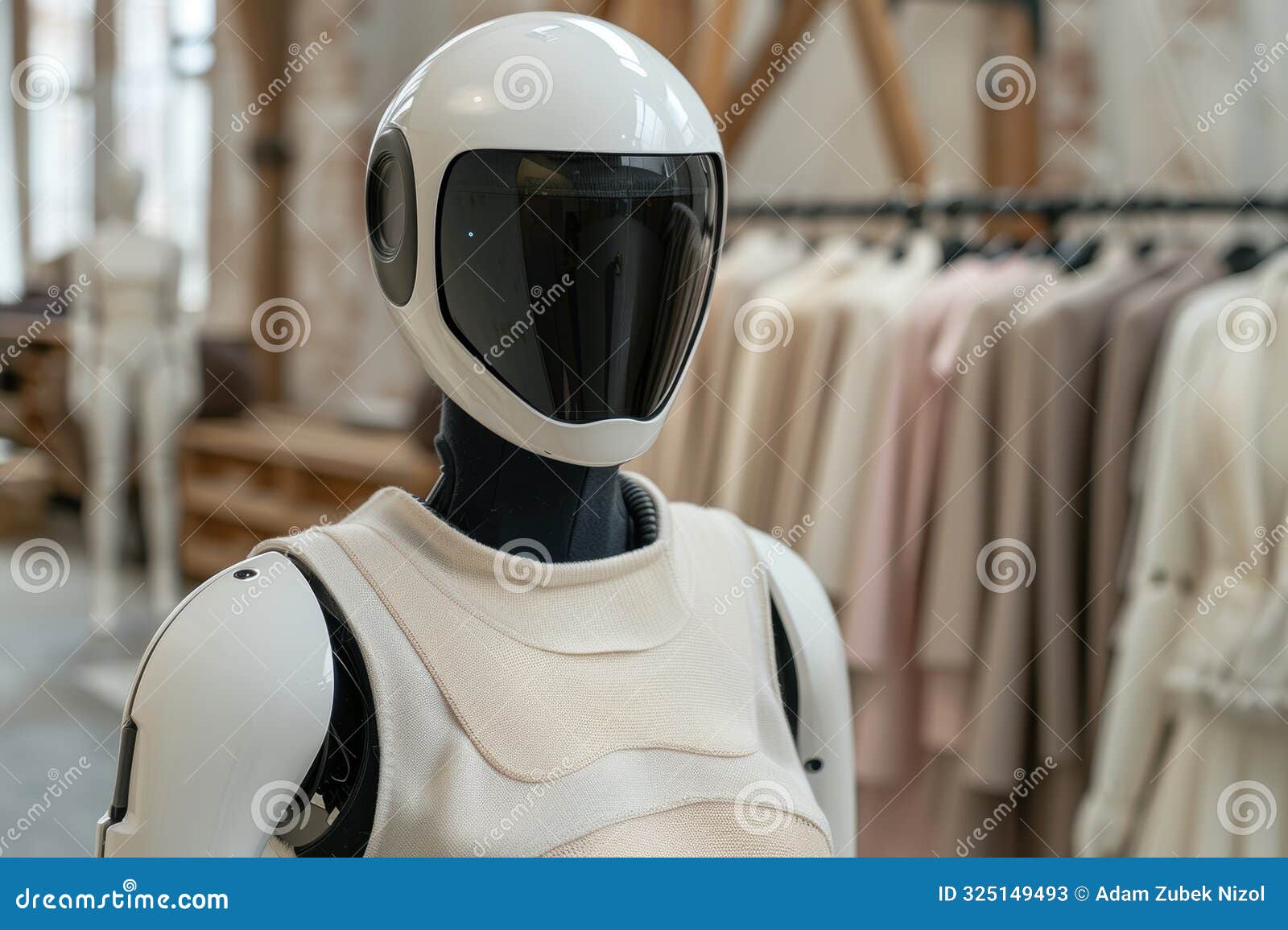 futuristic robot assistant in clothing store
