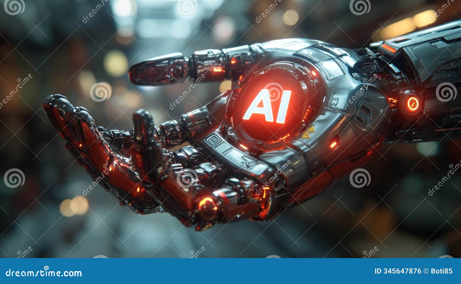 futuristic robot hand holding bold 'ai' logo, izing advanced technology and innovation