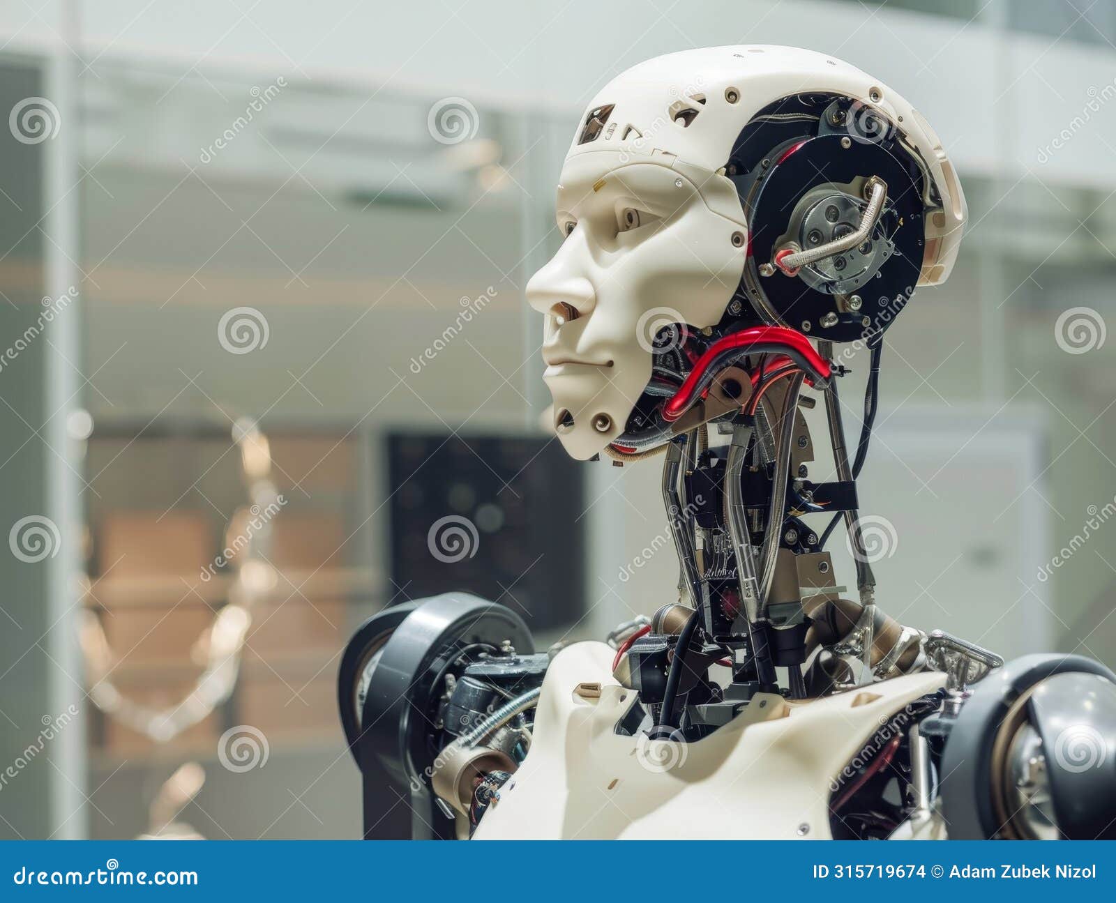 futuristic robot head with mechanical components