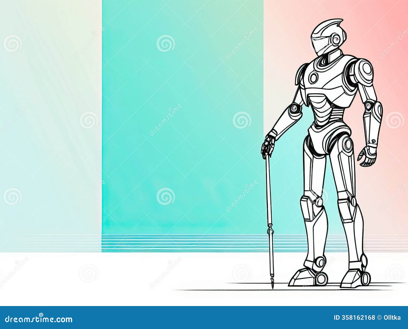 futuristic robot line art with copy space, perfect for coloring, tech 