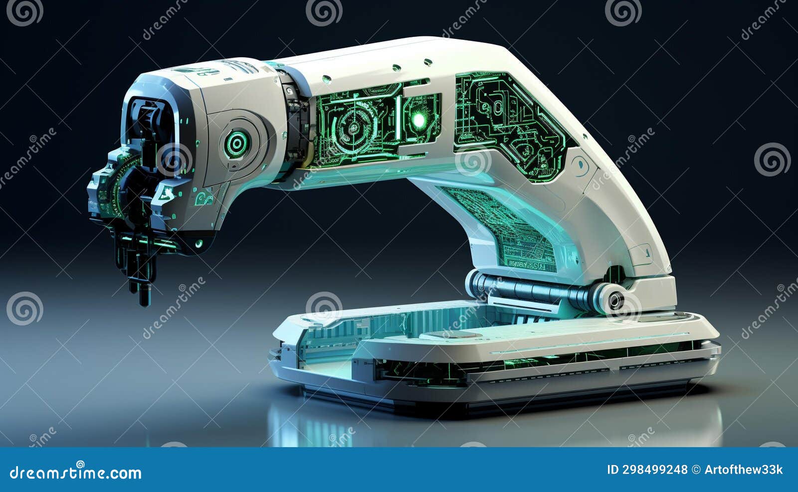 futuristic robotic arm securing digital vault - intricate , green binary code