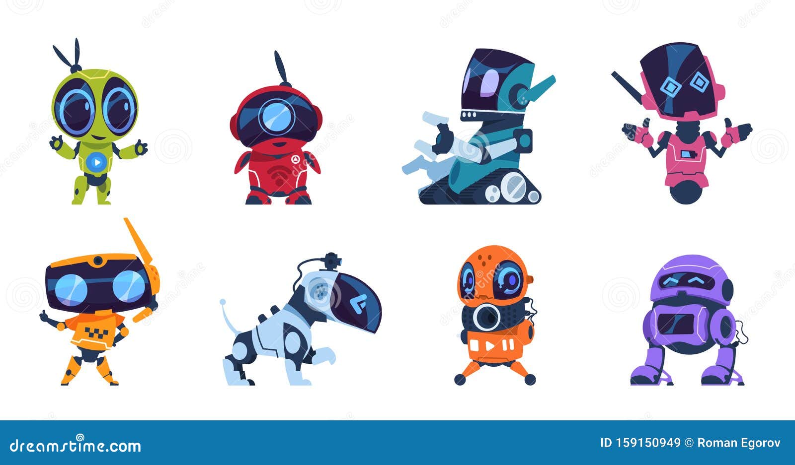 Futuristic Robots. Cartoon Modern AI of Different Types, Set of Personal Assistants. Vector Retro Game Design Stock Vector - Illustration of futuristic, intelligence: