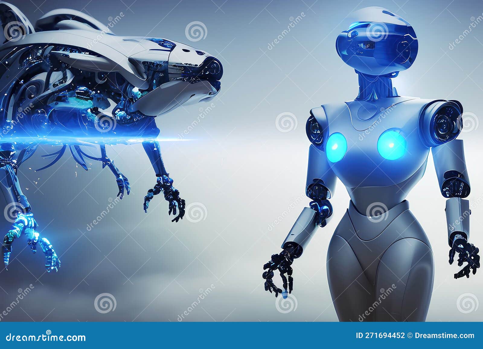 futuristic robots, technology background with technological cybernetics devices and robotics
