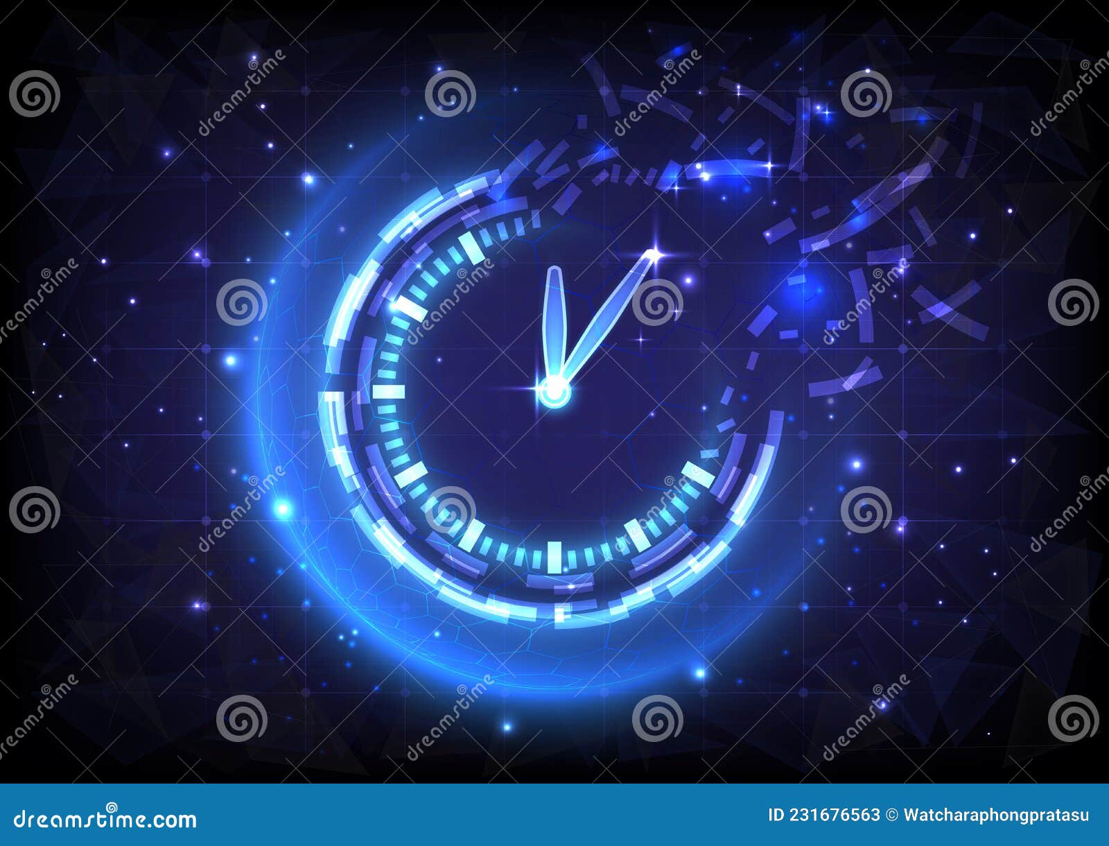 Futuristic Sci-Fi Glowing HUD Clock Fading. Abstract Time Machine and ...