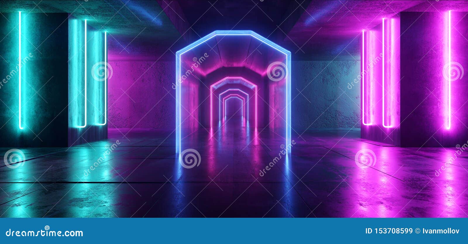 Futuristic Sci Fi Laser Neon Shapes Glowing Light Vibrant Purple Blue ...