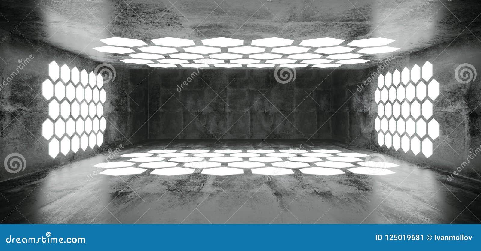 Futuristic Sci Fi Spaceship Grunge Concrete Empty Tunnel