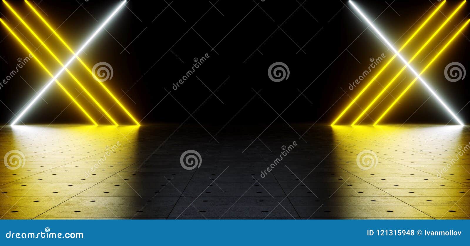 Futuristic Sci Fi Yellow and White Neon Tube Lights Glowing in C Stock ...