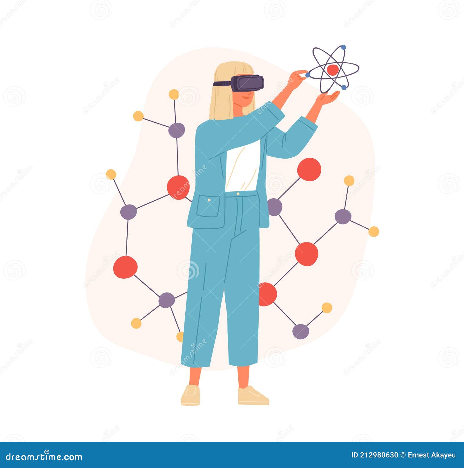 Futuristic Scientist in VR Headset Creating Models and Structures in