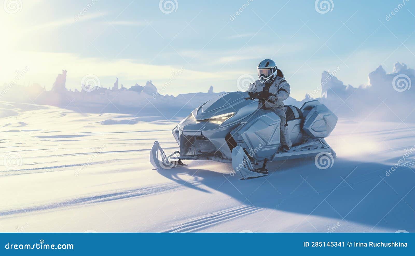 futuristic snowmobile in the arctic snows. generative ai