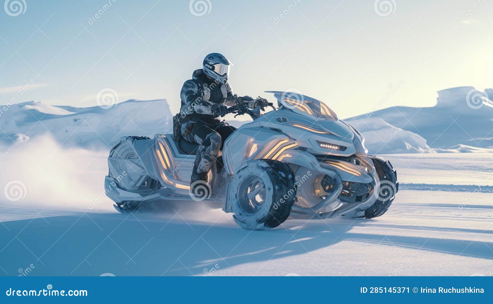 futuristic snowmobile in the arctic snows. generative ai