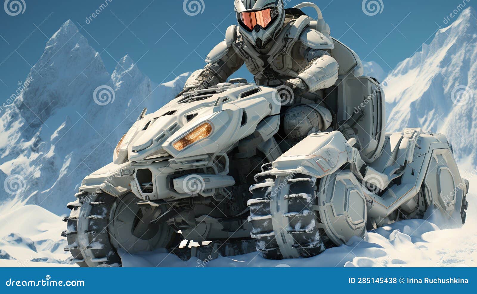futuristic snowmobile in the arctic snows. generative ai