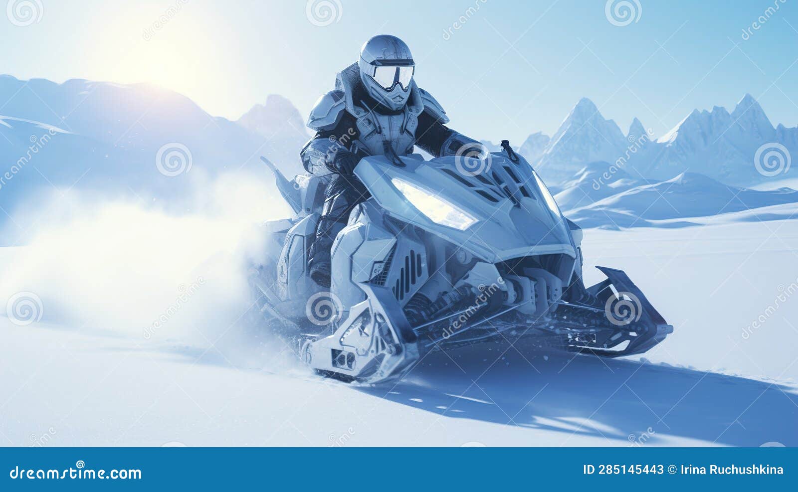 futuristic snowmobile in the arctic snows. generative ai