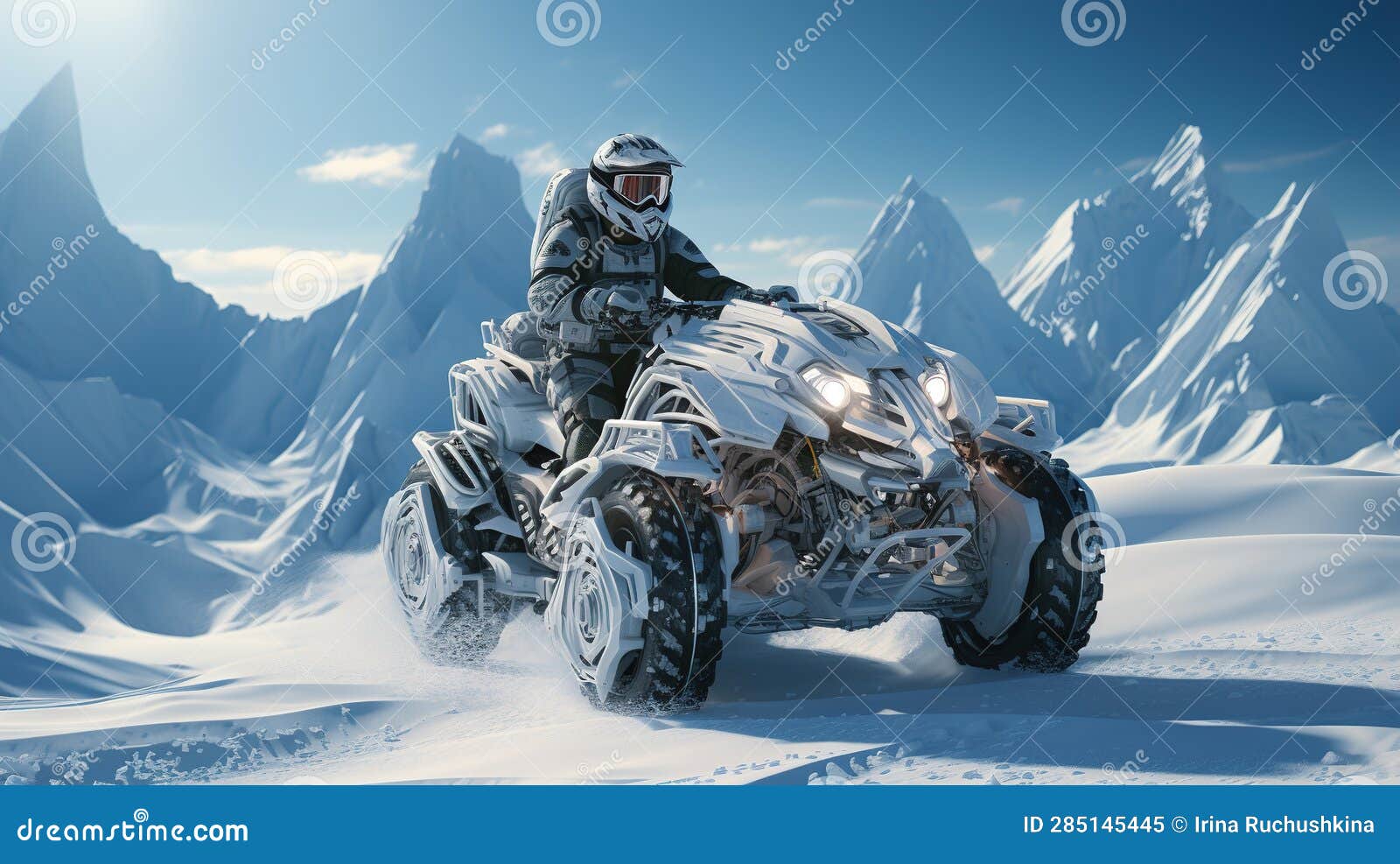 futuristic snowmobile in the arctic snows. generative ai