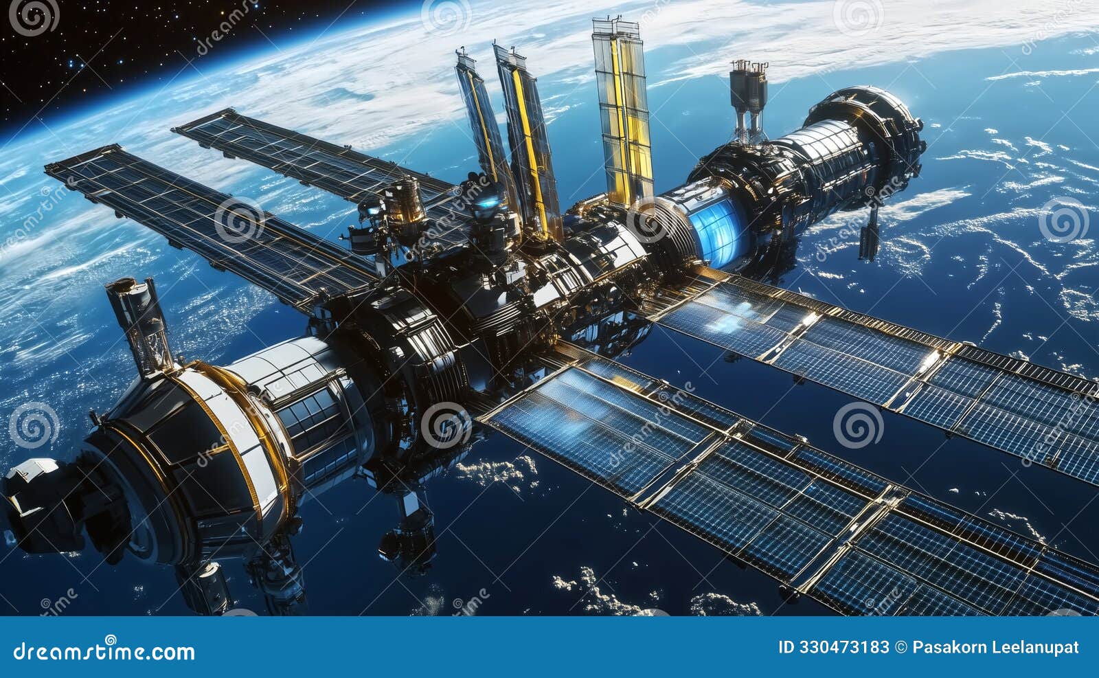 futuristic space station with solar arrays cutting-edge, solar-p