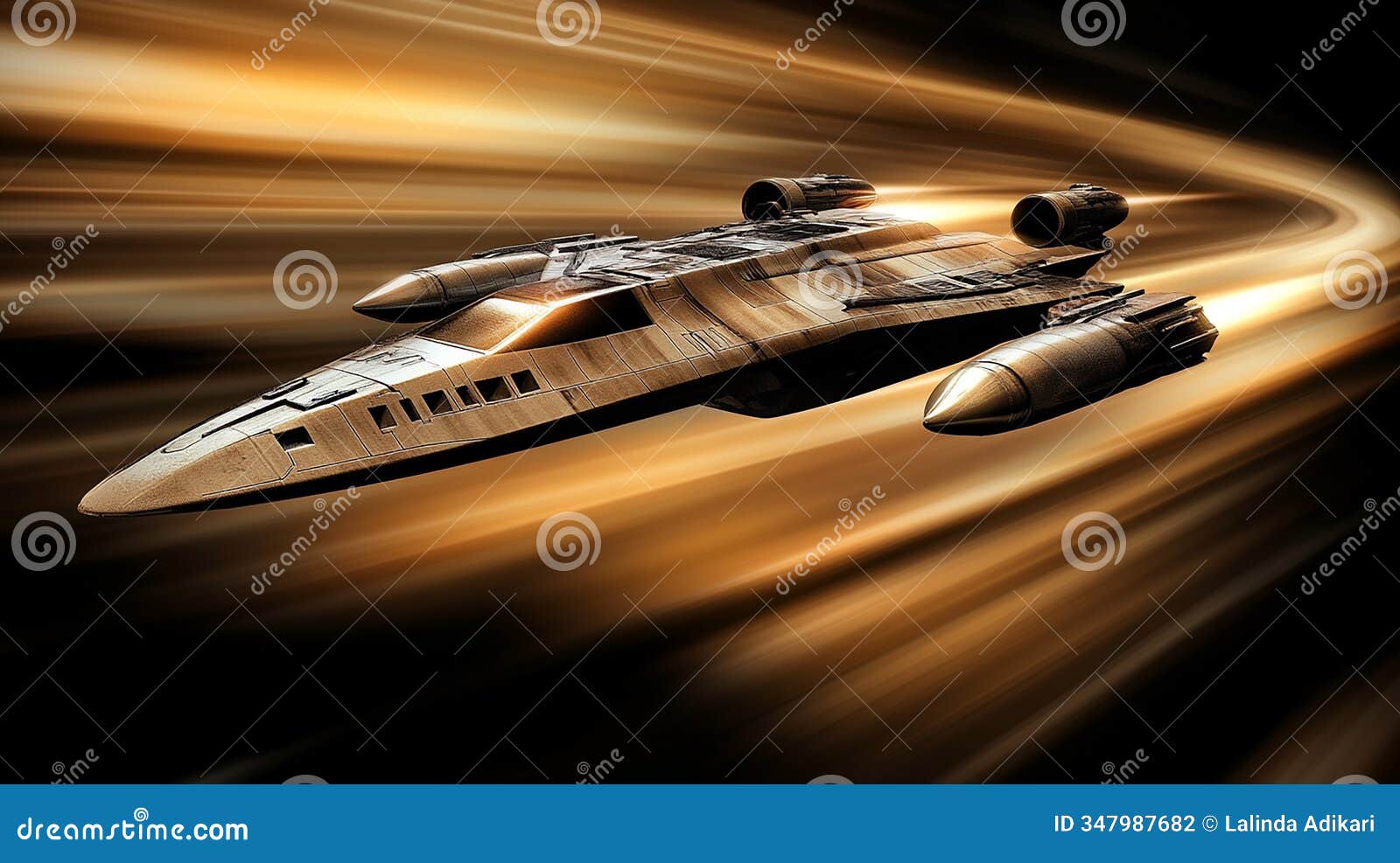 futuristic spaceship with escorting alien fighters
