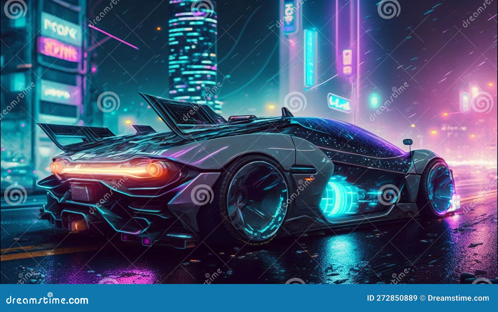 Futuristic sports car drifting in the neon street Stock Photo - Alamy