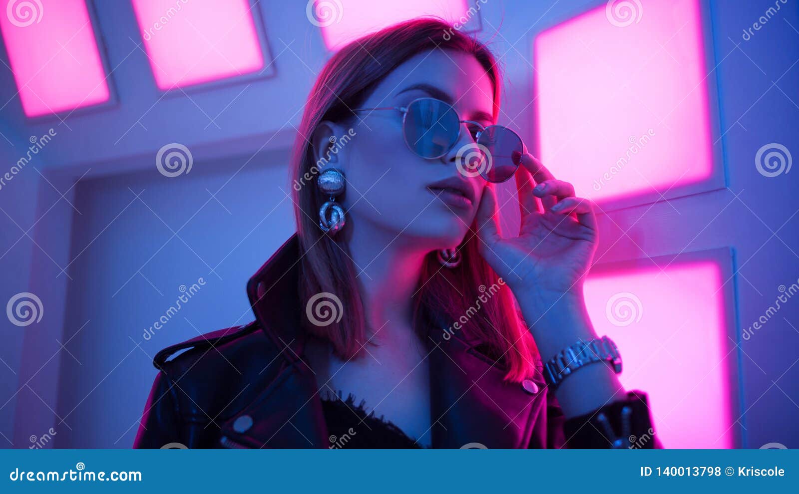 Futuristic Style Portrait in Blue and Purple Light. Stock Photo - Image ...