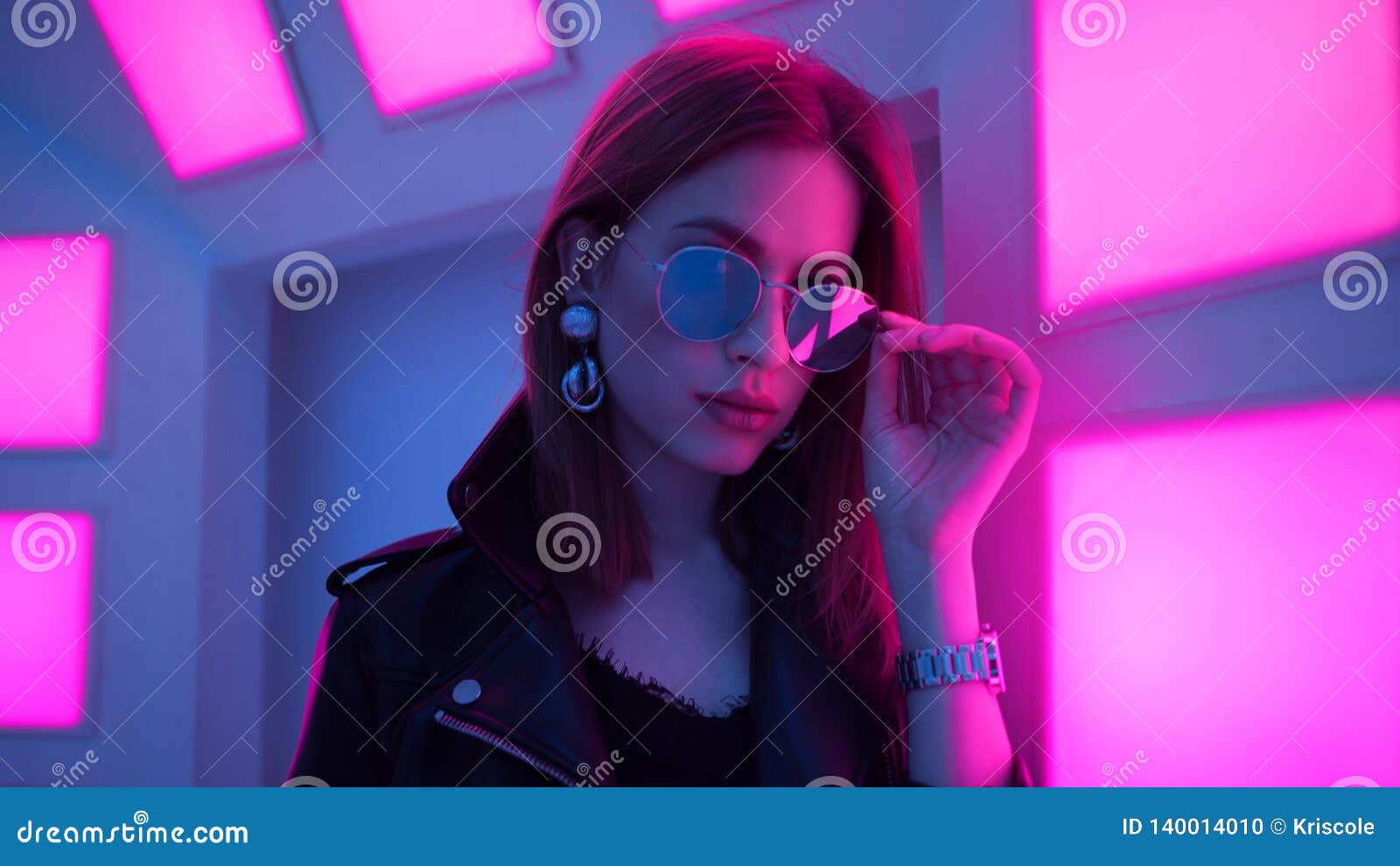 Futuristic Style Portrait in Blue and Purple Light. Stock Photo - Image ...