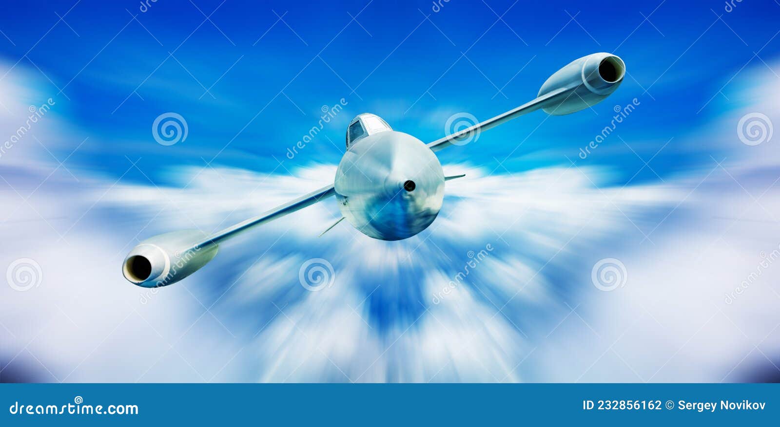 futuristic supersonic jet airplane fly in clouds