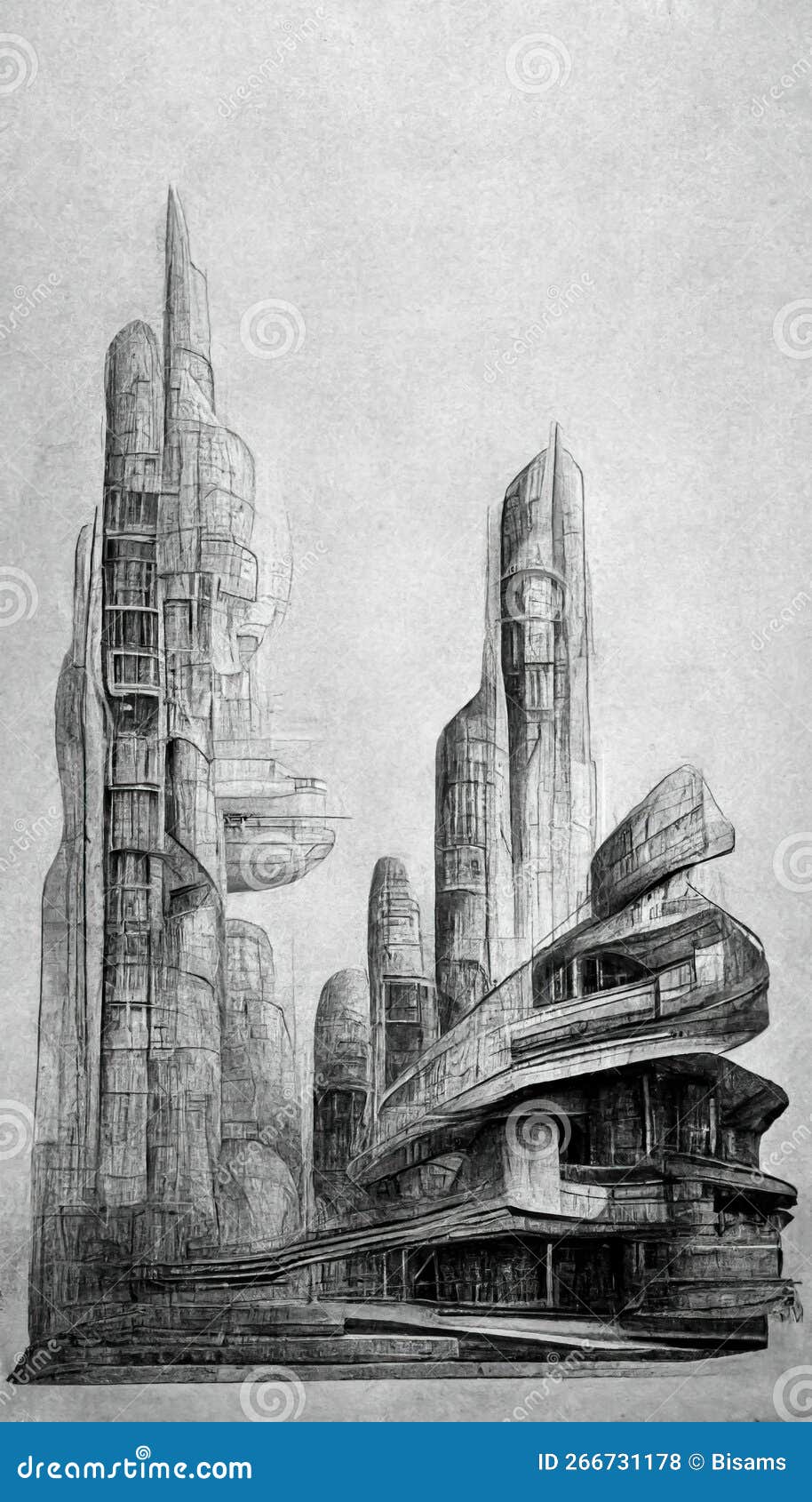 Premium Photo | Futuristic surreal urban architecture pencil drawing style  fantasy alien city 3d illustration