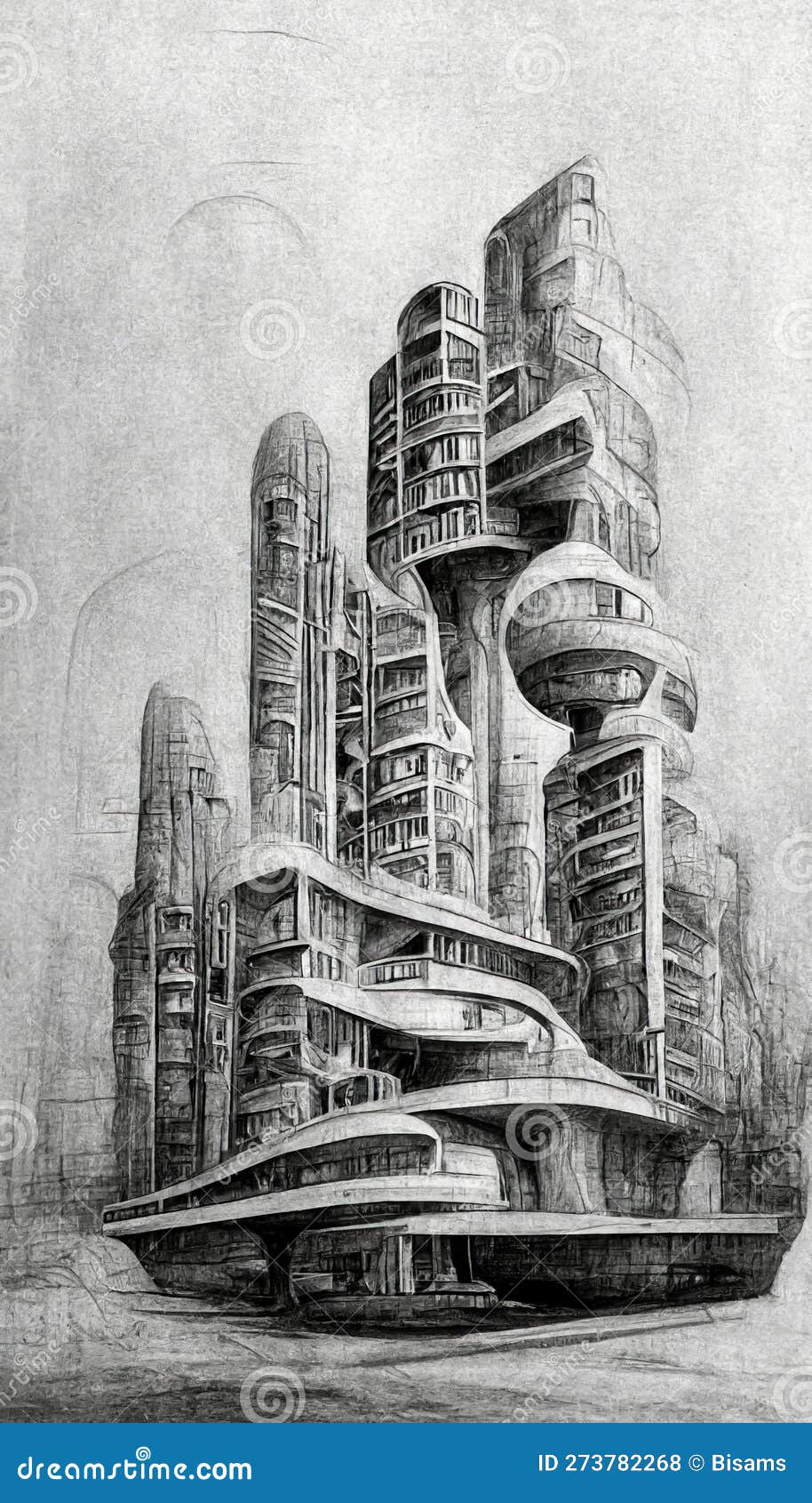 Premium Photo | Futuristic surreal urban architecture pencil drawing style  fantasy alien city 3d illustration