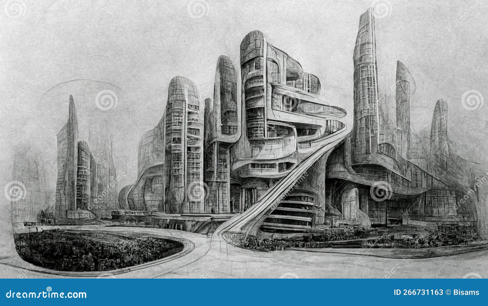 Premium Photo  Futuristic surreal urban architecture pencil drawing style  fantasy alien city 3d illustration