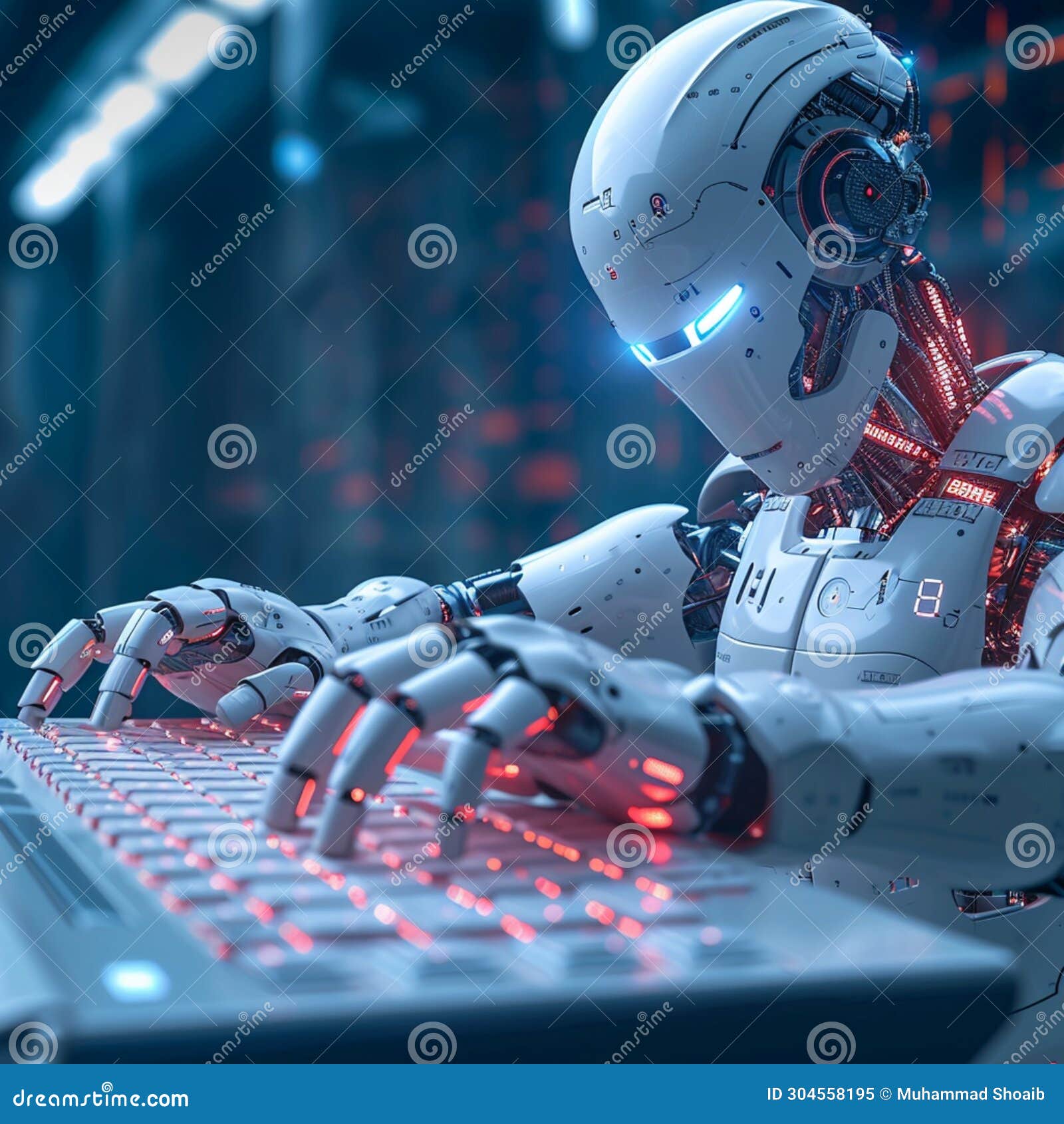 Futuristic Tech Robot Ai With Hands On A Keyboard Graphic Design Stock Futuristic Tech Robot Ai With Hands On A Keyboard Graphic Design Stock