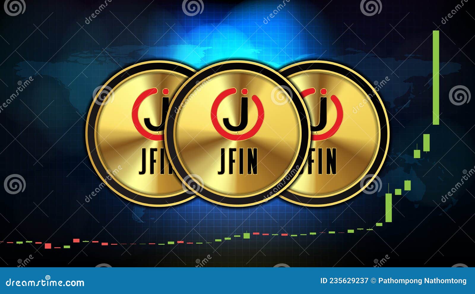 Futuristic Technology Background of JFIN Coin JFIN Price Graph Chart Coin Digital Cryptocurrency