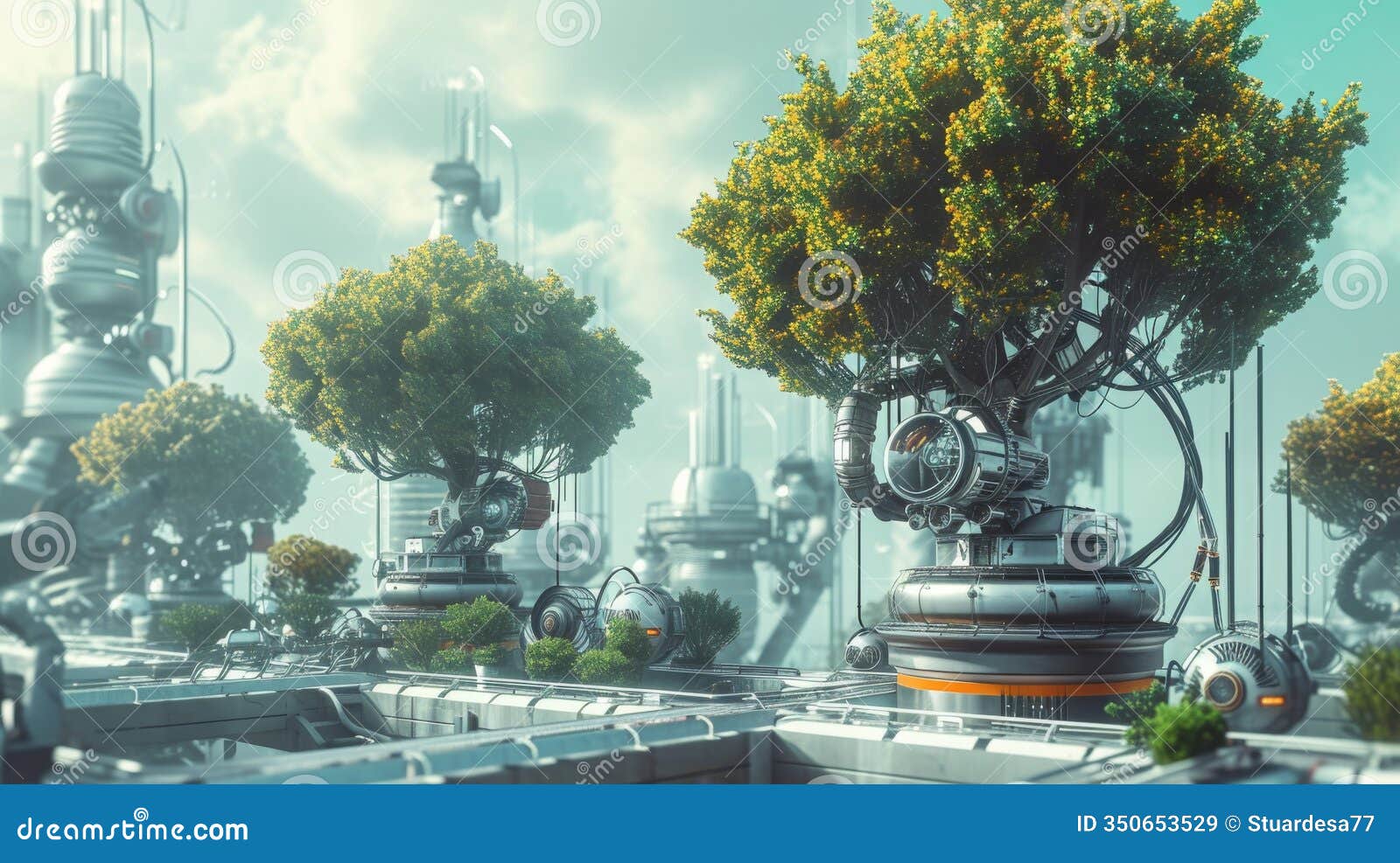 futuristic technology with trees on robotic bases