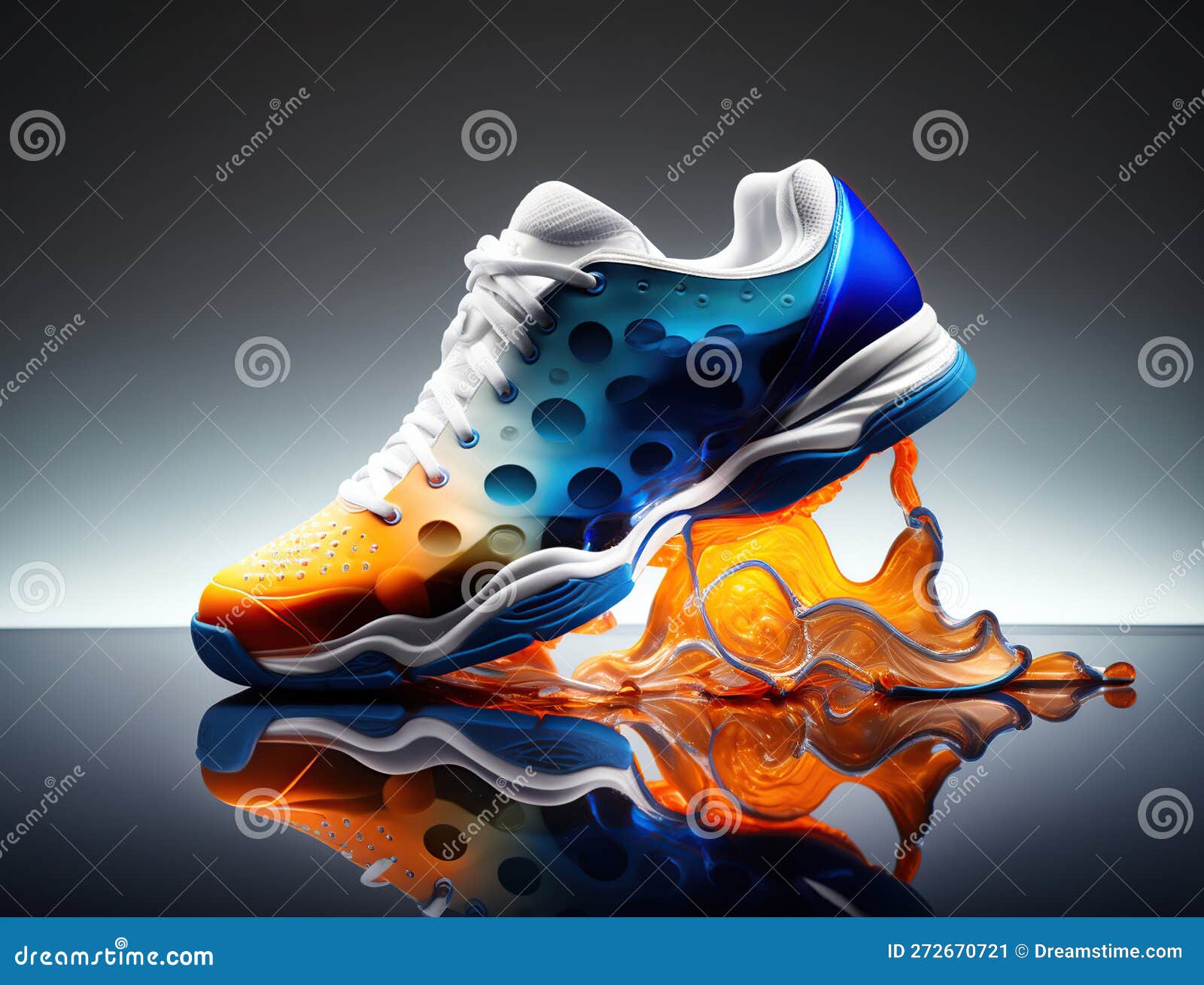 Futuristic Tennis Shoe Concept, Orange and Blue, Liquid Form ...