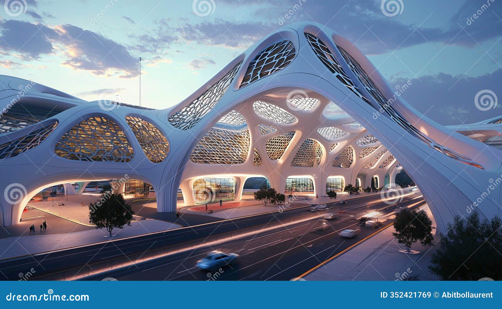 futuristic organic building at twilight: a marvel of modern architecture