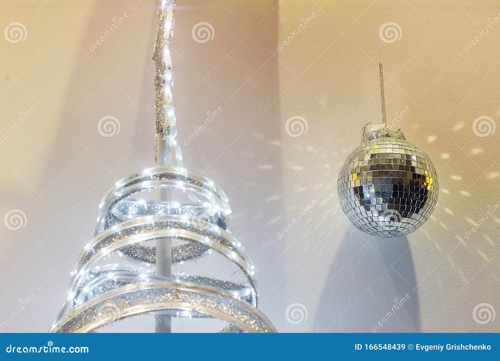 Futuristic Tree And Disco Ball Decorations Party Reflection Stock