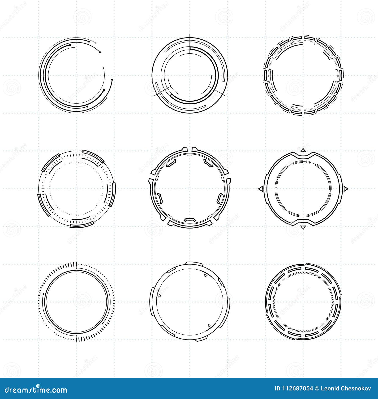 Futuristic User Interface Circle Elements Set Stock Vector