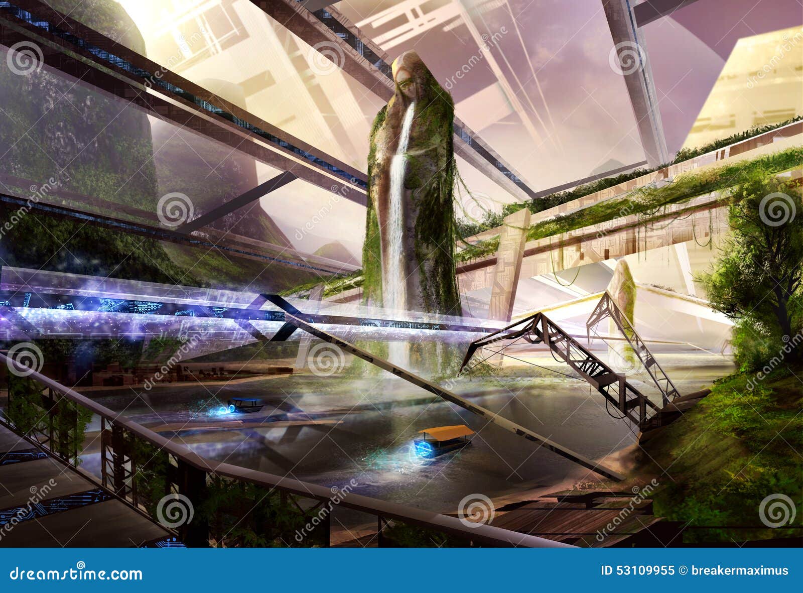 sci-fi futuristic alien valley river landscape artwotk.